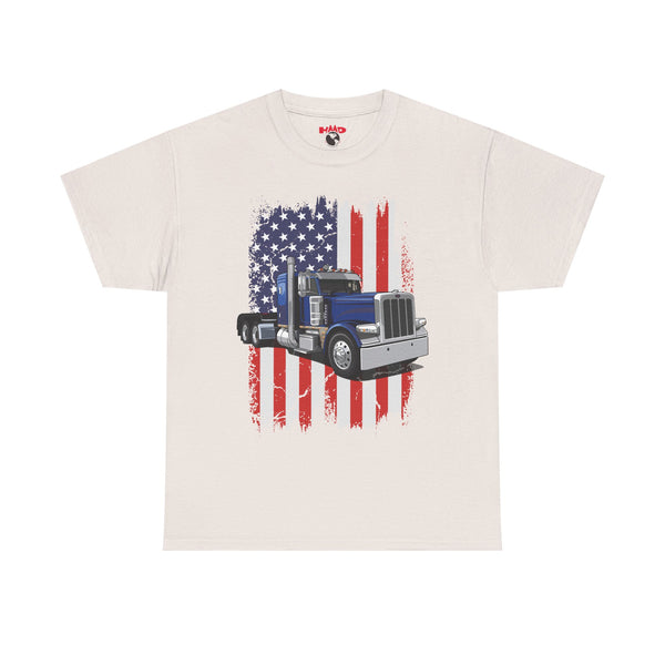 Patriotic Trucker Tee – Semi-Truck & American Flag