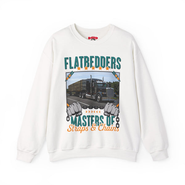 Flatbed Crewneck Sweatshirt — “Masters of Straps & Chains”